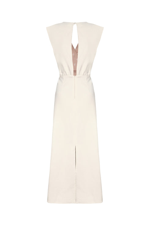 Gualanday Canvas Hand Embroidered Midi Dress / Ecru Black